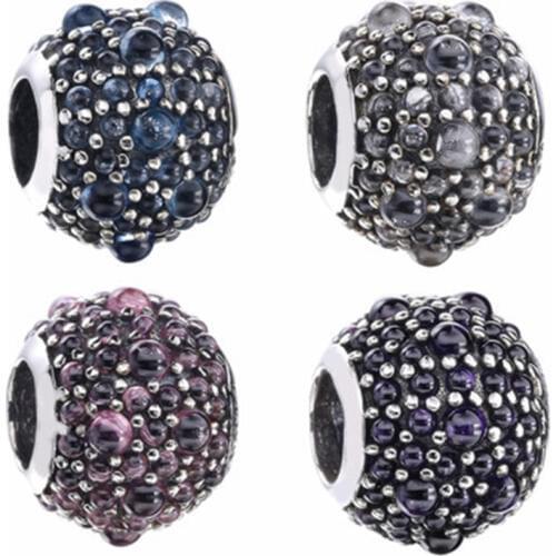 Sparkling Charm Round beads pave CZ grape DIY accessorie Authentic 925 Sterling Silver Fits PAN Bracelets Jewelry making