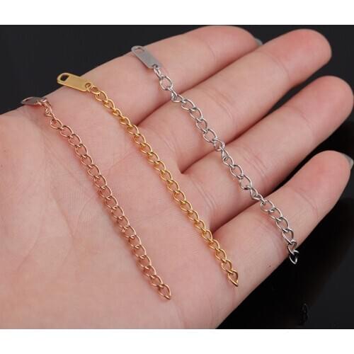 Silver Color/Gold Color/Rose Gold Color Stainless Steel Extender Chain With Rectangle Charms Extended Extension Chain 7cm 50pcs
