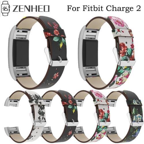 Replacement Leather Strap for Fitbit Charge 2 Flower Watchband for Fitbit Charge2 Interchangeable Smart Fitness Watch Band