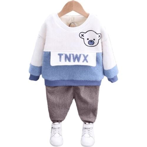 Thicken Children Sweatshirt Pants Clothes Autumn Winter Kids Fashion Clothing Cartoon Baby Boys Girls Letter Casual Tracksuit