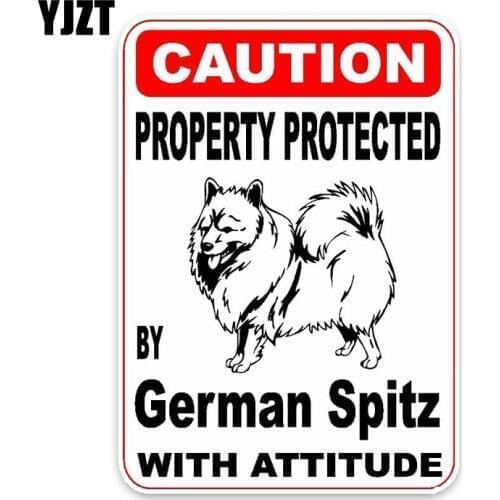 YJZT 15*11.4CM Property Protected By German Spitz Dog Car Decoration Bumper Window Sticker C1-4715