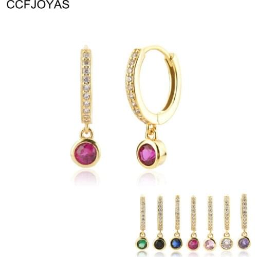 CCFJOYAS High Quality 925 Sterling Silver White/Purple/Pink/Rose red Zircon Small Hoop Earrings for Women Simple INS Earring