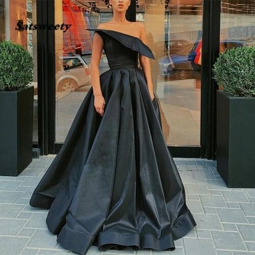 Vestidos De Gala Black Prom Dresses 2021 Simple Satin Prom Gown Vestido Formatura Dress For Prom Robe De Soiree