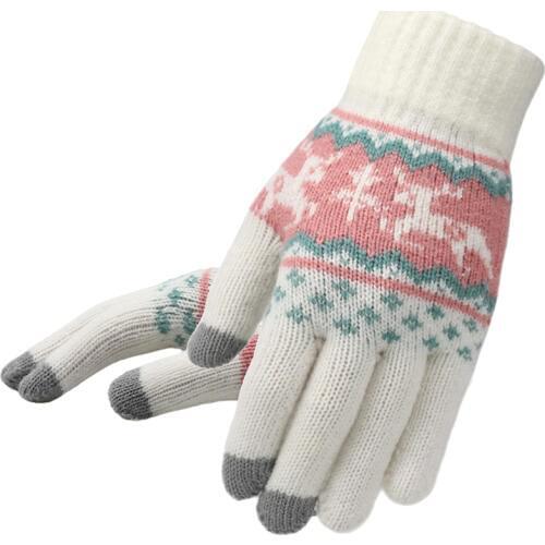 Winter Women Knitted Gloves Christmas Deer Fashion Full Finger Mittens Female Soft Christmas Pattern Touch Screen Knit Gloves