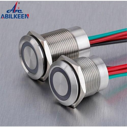 12/16/19mm Flat Head stainless steel Ring LED lighted short type Push button touch switch with cable