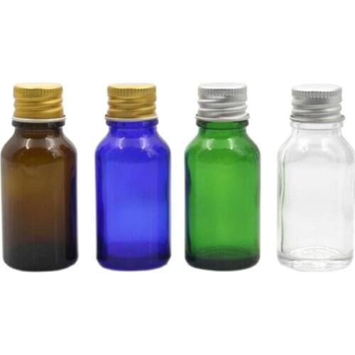 20ml 50pcs green/blue/brown/clear glass bottle with gold/silver aluminum lid essential oil serum liquid complex recovery pack