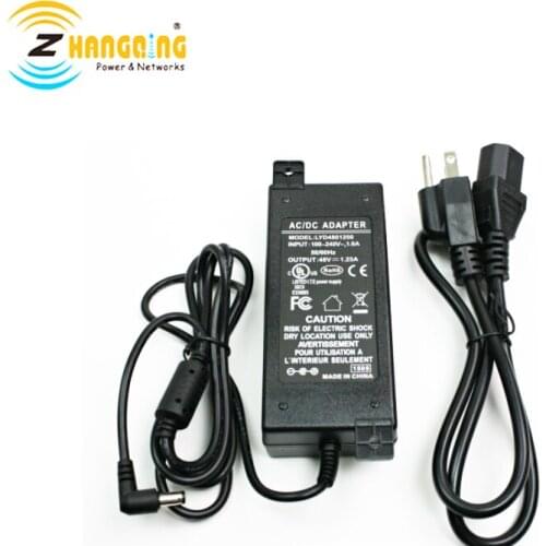 48Volt AC DC Power Adapter 48V60W power supply for PoE injector for IP Camera, VOIP, WiFi AP