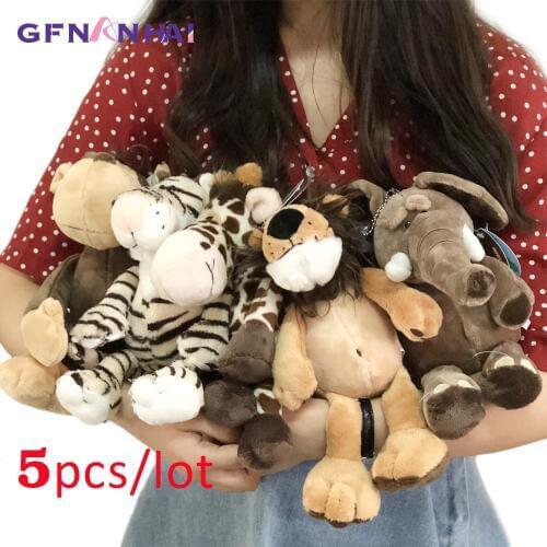 5pcs/lot 25cm kawaii Forest Animal Series Plush toy Cute Giraffe Elephant Lion Monkey Zebra Dolls Stuffed Soft toys for Kids
