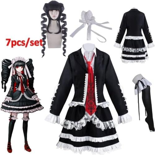 7Pcs/Set Danganronpa Cosplay Celestia·Ludenbeck Cosplay Costume Halloween Christmas Party Fancy Dress Dangan Ronpa Taeko Yasuhir