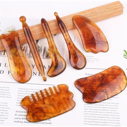 7pcs/set Natural Beewax Resin Face Guasha Board Massage Scraping Plate Stick Acupoint Face Lift Health Care Tool Set Massag