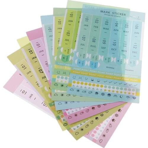 8 Sheets Mini Self Adhesive DIY Monthly Calendar Index Tabs Reminder Stickers for Diary Scrapbook Personal Planner Excellent