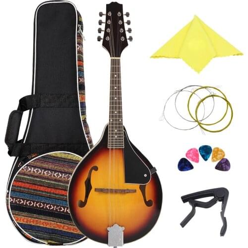 8 String Guitar A Style Basswood Acoustic Mandolin Beginners Adults Musical Instrument Sunset Color Mandolin With Bag Capo Picks