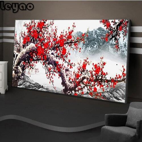 5d diy Diamond Painting Plum Blossom Diamond Mosaic Snow landscape Flower Needlework Embroidery Cross Stitch Decor For Home