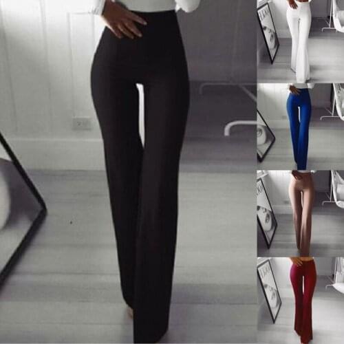 Spring Slim Office Ladies Pants Commuter Women Fashion High Waist Solid Color Stretch Wide Leg Pants