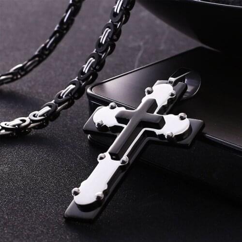 Chain necklace Neck Chain Hip Hop Rock Mens Cross Chain Stainless Steel Necklace Ladies Jesus Pendant Punk Style Jewelry Wholes