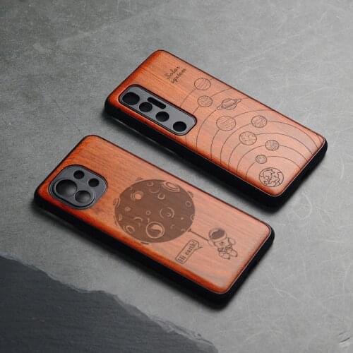 Astronaut Wood Cases For Xiaomi Mi 11 Ultra Mi 10 Case Luxury Wooden Cover for Xiaomi Mi 11 Lite Mi 11 Pro Mi 11 Redmi K40 Coque