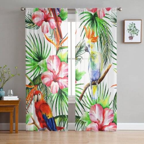 Colorful Parrot Tropical Plants Tulle Sheer Window Curtains for Living Room Kitchen Children Bedroom Voile Hanging Curtain