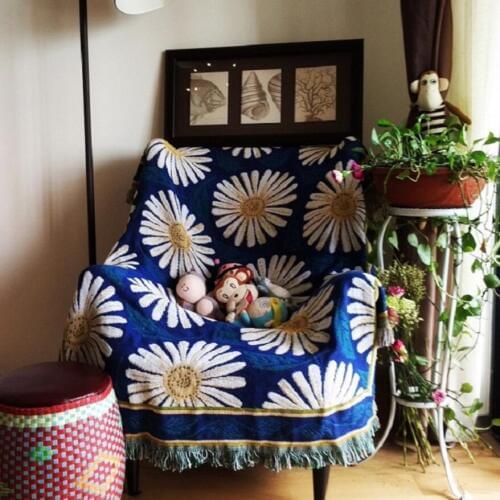 Sunflower Double sides reversible Jacquard cotton sofa blanket durable comforter sofa cover pet blanket floor cover kilim carpet