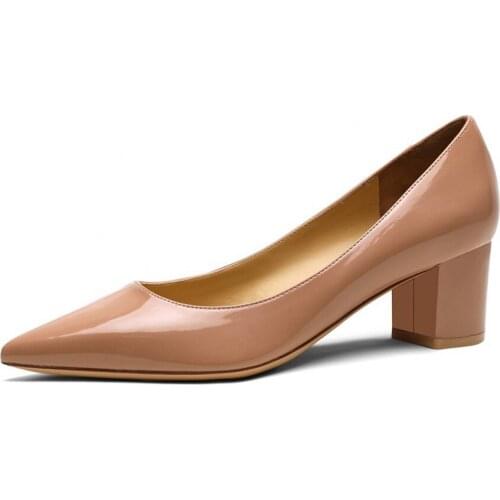 Elegant Genuine Sheepskin Leather Pumps Woman Thick High Heels Pumps Solid Pointed Toe Office Lady Classic Shoes Women M0087