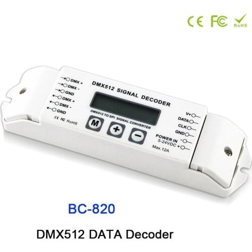BC-820 DMX to SPI Signal Decoder convertor DMX512 Controller for LPD6803 8806 WS2811/ 2801 WS2812B 9813 led pixel light DC5V-24V