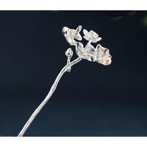 1pcs Handwork Lotus Silver Hairpin Hanfu Headdress Step Shake Daily Decor Accessories Women Girl Birthday Gift