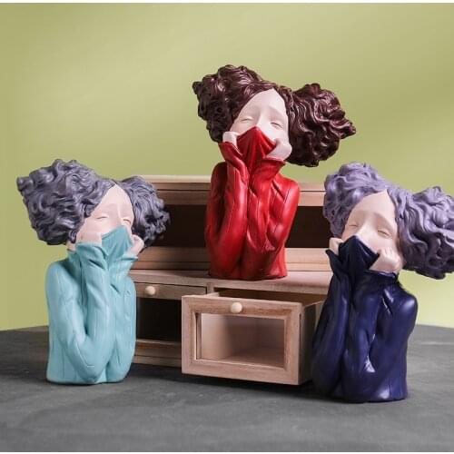 Nordic Style Resin Girl Sculpture Ornaments Living Room Office Desktop Statues Crafts Home Decoration Accessories Wedding Gifts