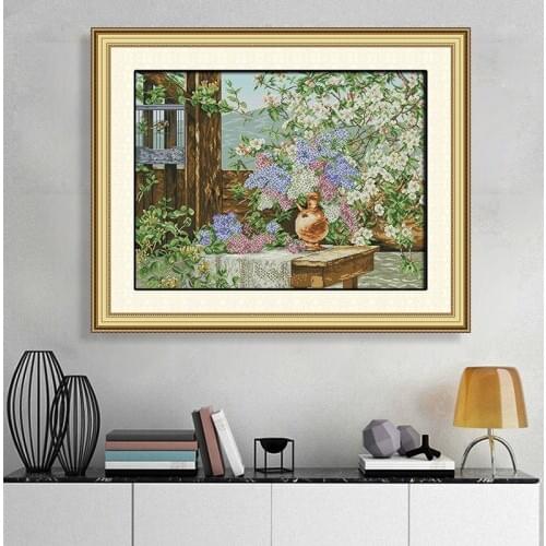 Oil painting flowers still life series cross stitch kit 11CT 14CT printed cloth white cloth embroidery handmade needlework hangi