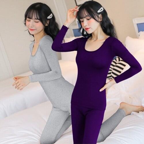 Autumn Winter Thermal Sexy Underwear Sets for Women Long Sleeve Sleepwear Suit Thin Warm Body Shaper Long Johns Pajamas Bodysuit