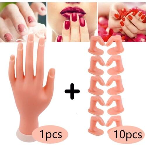 5/10Pcs False Nails Finger Practice Model And 1Pcs Training Hand Display For Manicure Beauty Fake Tips Flexible Acrylic Tools