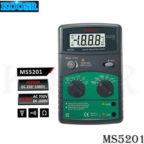 MasTech MS5201 Digital Insulation Resistance Tester Megger Megometro Mega Ohm Sound and Light Alarm Genuine