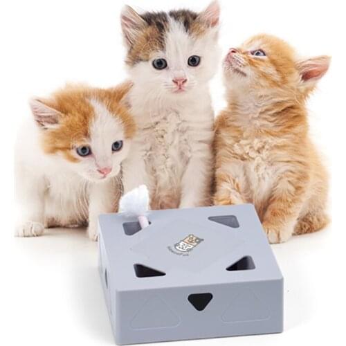 MEWOOFUN Electric Cat Toy Sqaure Magic Box Smart Teasing Cat Stick Crazy Game Interactive Cats Feather Toys Cat Catching Mouse