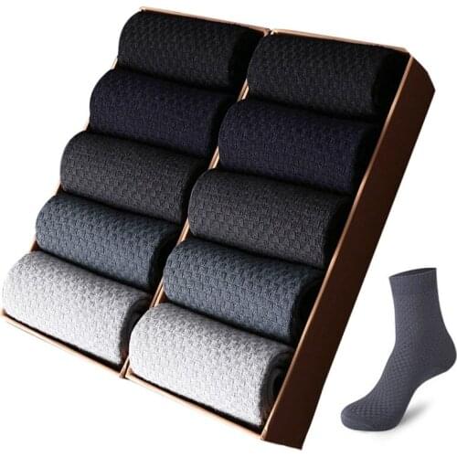 10 Pairs Bamboo Fiber Mens Socks Breathable Deodorant Compression Socks Men Business Long Calcetines Socks Ankle Hombre