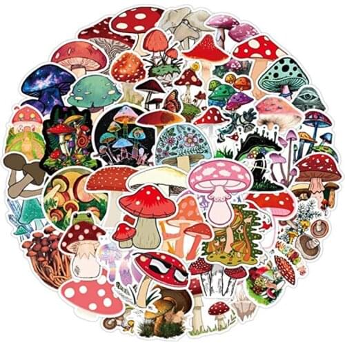 50pcs Plant Mushroom Cartoon Laptop Stickers Vinyl Waterproof Stickers Decals for Laptop Scrapbook Skateboard Bicycle