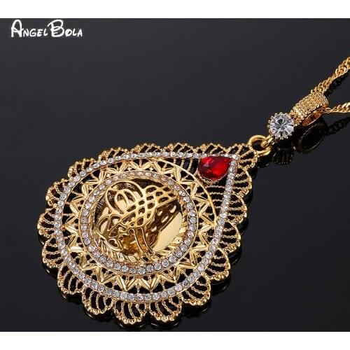New Turkey Muslim Islamic Fashion Gold Coin Lady Charm Necklace Luxury Jewelry Pendant Red Crystal Women Gift Wholesale