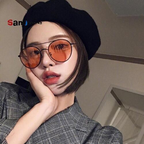 Samjune Fashion New 2018 Round Sunglasses Women Vintage Metal Frame Pink Yellow Lens Colorful Shade Sun Glasses UV400