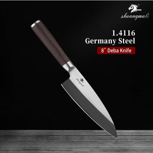 8 Inch Cutting Fish Head Deba Knife Germany 1.4116 Stainless Steel Salmon Knives Utility Japanese Cleaver Slicing Salmon Knife