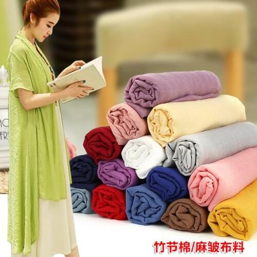 Solid color multi color 140cm wide Chinese plain double slub texture pleated cotton and linen fabric