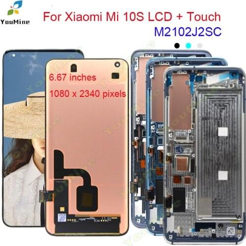 Amoled Original For Xiaomi Mi 10S LCD Screen Display Frame+Touch Panel Digitizer For XIAOMi 10S LCD Mi10 S M2102J2SC Display