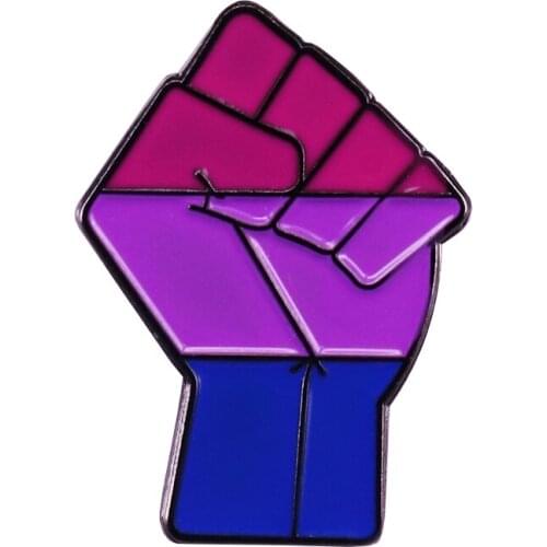 Raised Fist Enamel Pin Bisexual Power and Pride to the LGBTQ+ community - to resist the forces against us