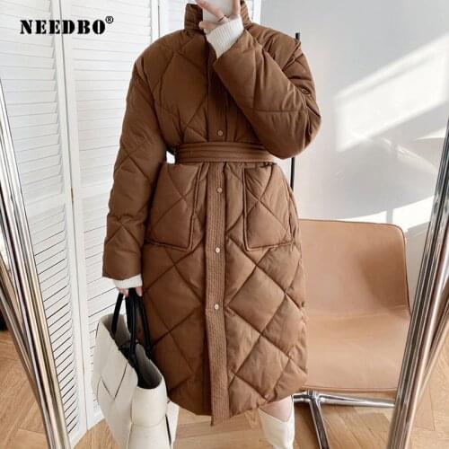 NEEDBO Ladies Puffer Coat Padded Elegant Winter Jacket Women Parka Mujer Warm Loose Stand Collar Outweart Winter Women Plus Size