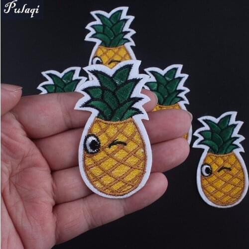 Pulaqi 10pcs/Lot Cartoon Fruit Appliques Pineapple Patches Embroidered Iron On Badge Diy Cute Garment Stickers Parches D