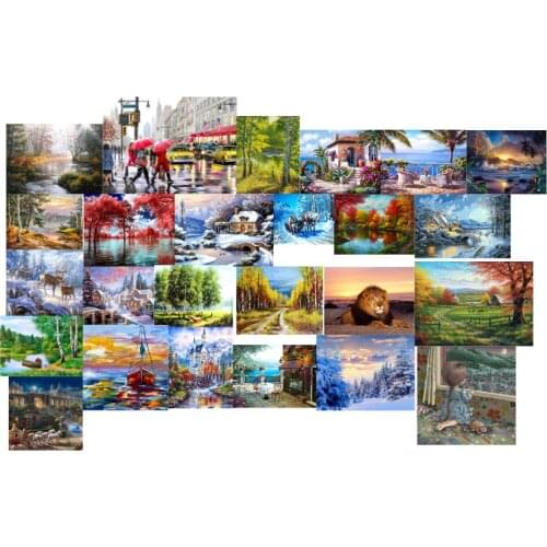 R12724 Lion Landscape Sunset cross stitch kit people count canvas stitches embroidery DIY handmade needlework