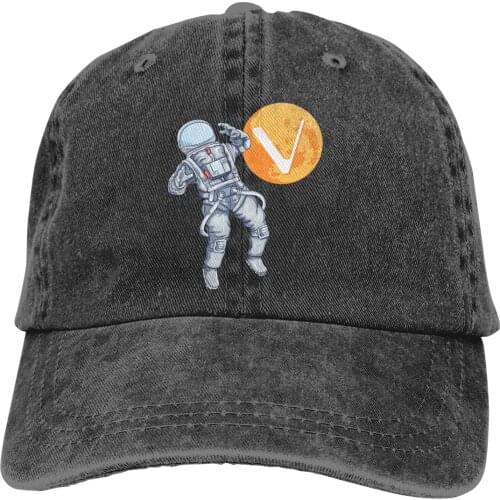 Adjustable Solid Color Baseball Cap Astronaut Funny Washed Cotton VeChain Coin VET Cryptocurrency Sports Woman Hat