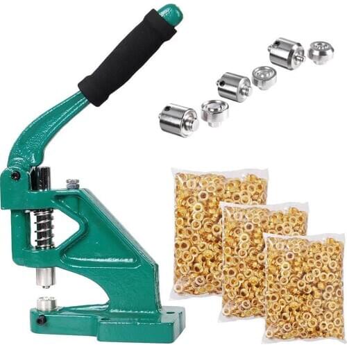 Hand Press Grommet Eyelet Machine with 3 Dies 900 Pcs Golden Grommets 6/10/12mm Grommet Machine Tools Kit