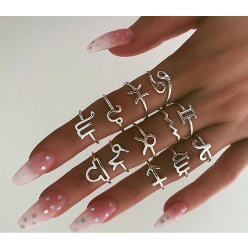 Vintage 12 Zodiac Constellation Rings Set For Women Cancer Leo Virgo Libra Rings Horoscope Sign Fashion Jewelry Girls Gift