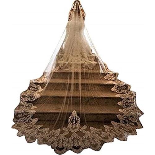 Vintage Bridal Veil White Ivory Lace 3 M 4 M 5 M Cathedral Length Lace Appliqued Edge Accessories Bridal Wedding Veil Cover Face