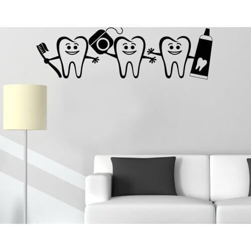 WJWY Healthy Teeth Bathroom Decor Dental Care Wall Sticker Dentist Sign Door Window Decals Nursery Kids Room Wall Decal