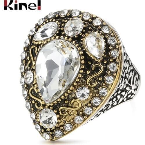 Kinel Vintage Bride Wedding Ring For Women Tibetan Silver Boho Crystal Rings For Women Zircon Engagement Jewelry