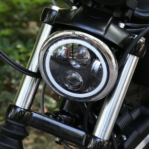1PC 5.75" Round Motorcycle LED Projector Headlamp with Halo Angel Eye DRL for Sportsters XG XR VRSCD Dyna