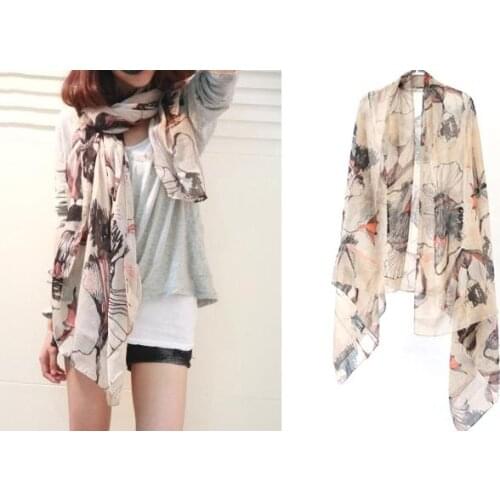 100pcs/lot 2015 new fashion Malus spectabilis flower print scarf shawl pashmina